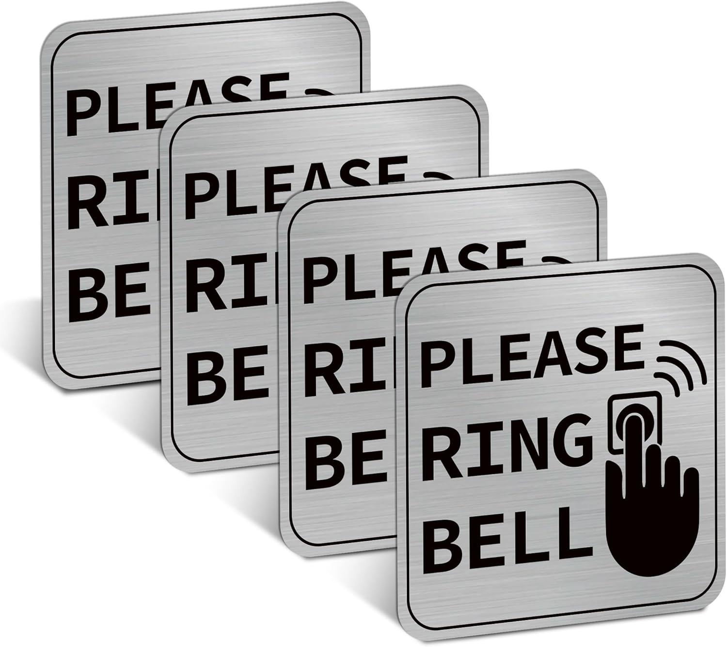 4PCS Please Ring Doorbell Sign Sticker，Self-Adhesive Waterproof Brushed Silver P