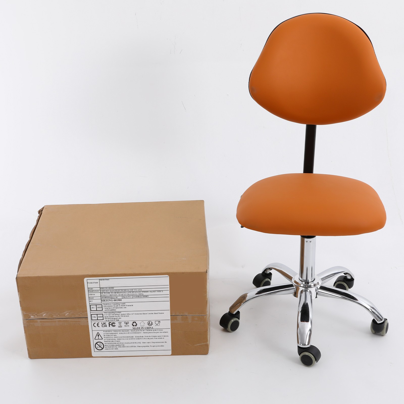 Adjustable Saddle Swivel Chair Ergonomic Rolling Stool w/ Backrest for Office