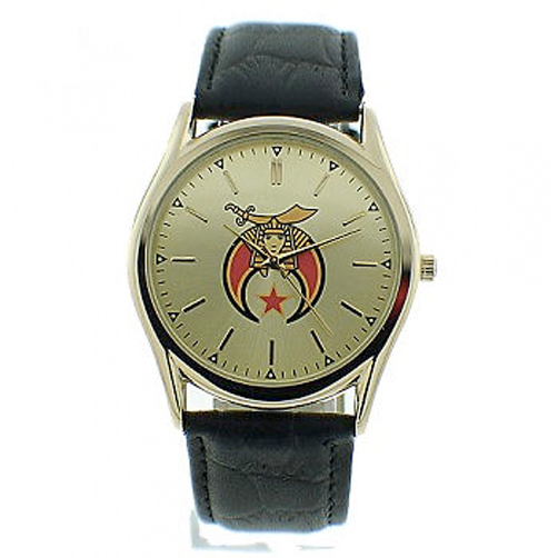 Masonic Shriner Watches on sale - Gold Face Black Leather Band - Masonic Watches