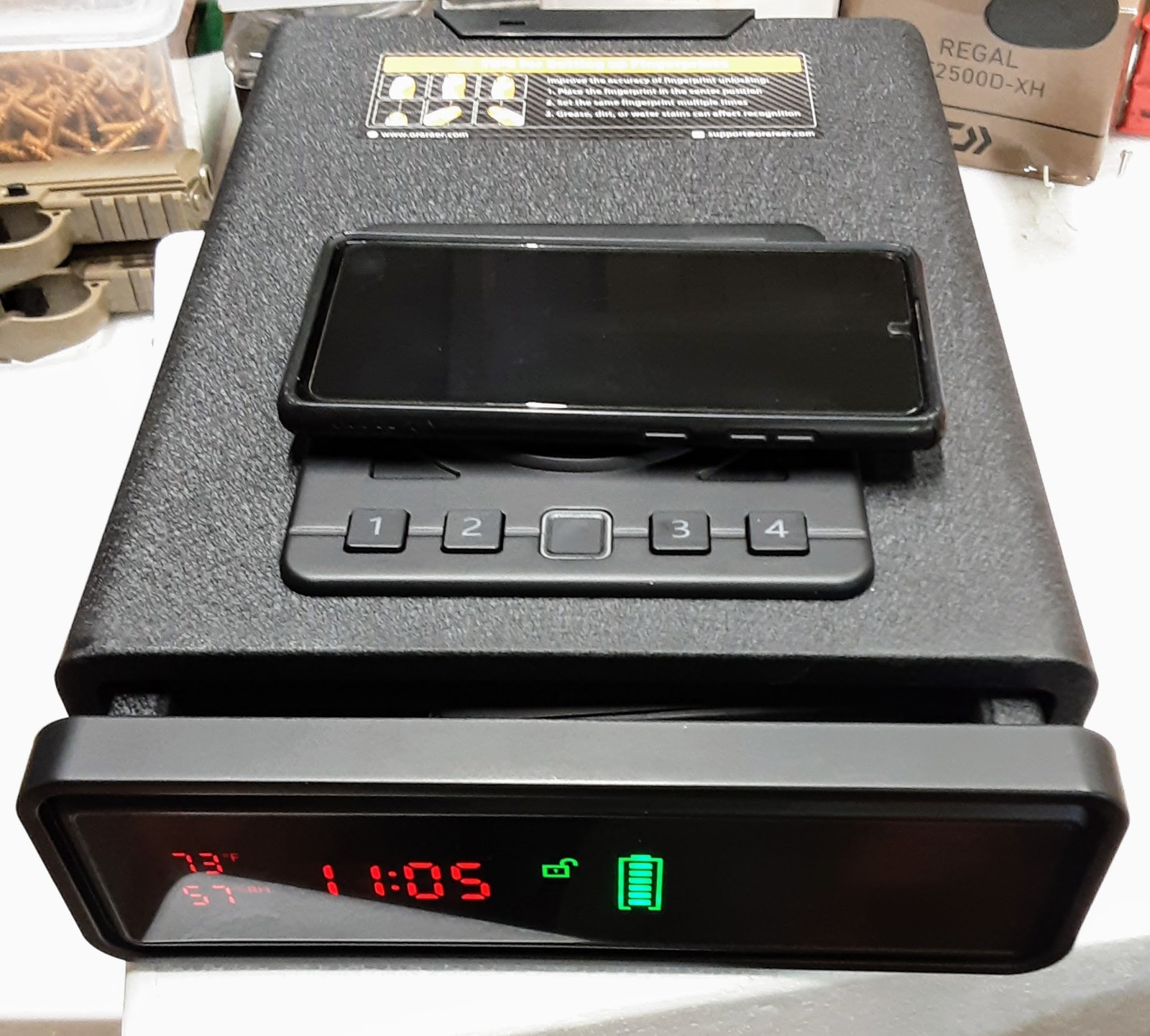 ORARAER Biometric w/Wireless Charging For Phone- Auto-Open Door Smart Safe-WX-11
