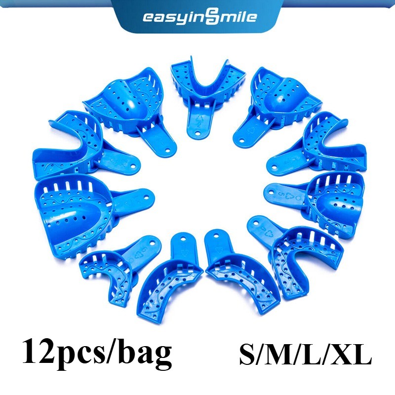 12pcs Dental Impression Tray Perforated Plastic Upper Lower S M L XL Durable