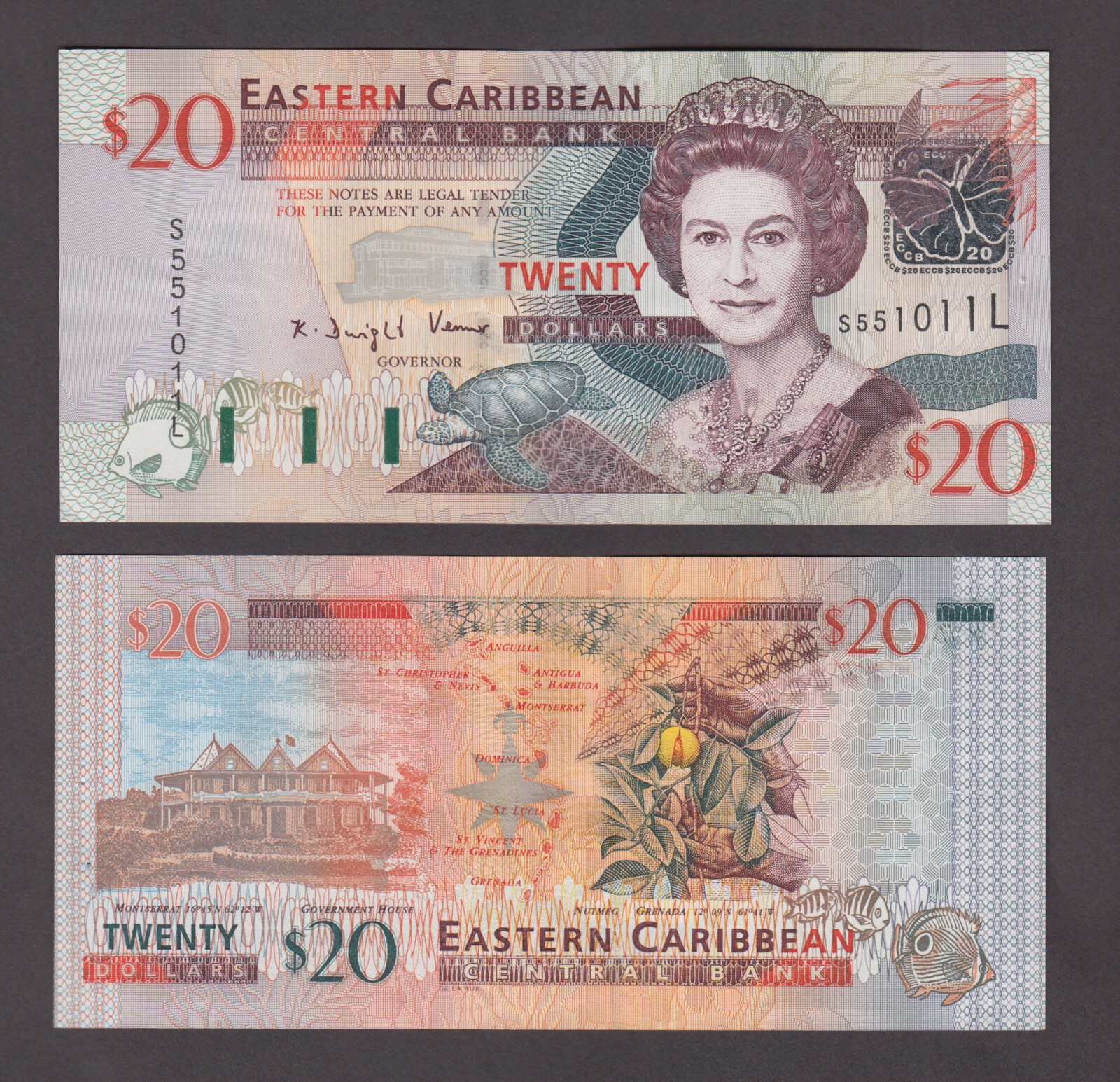 EASTERN CARIBBEAN-ST LUCIA P.39L -1011 20 DOLLARS PFX S  UNCIRCULATED 2206