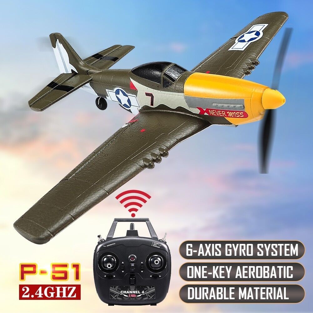 US 2.4G 4CH WWII P51 Mustang Fighter Glider Remote Control RC Airplane 410MM RTF