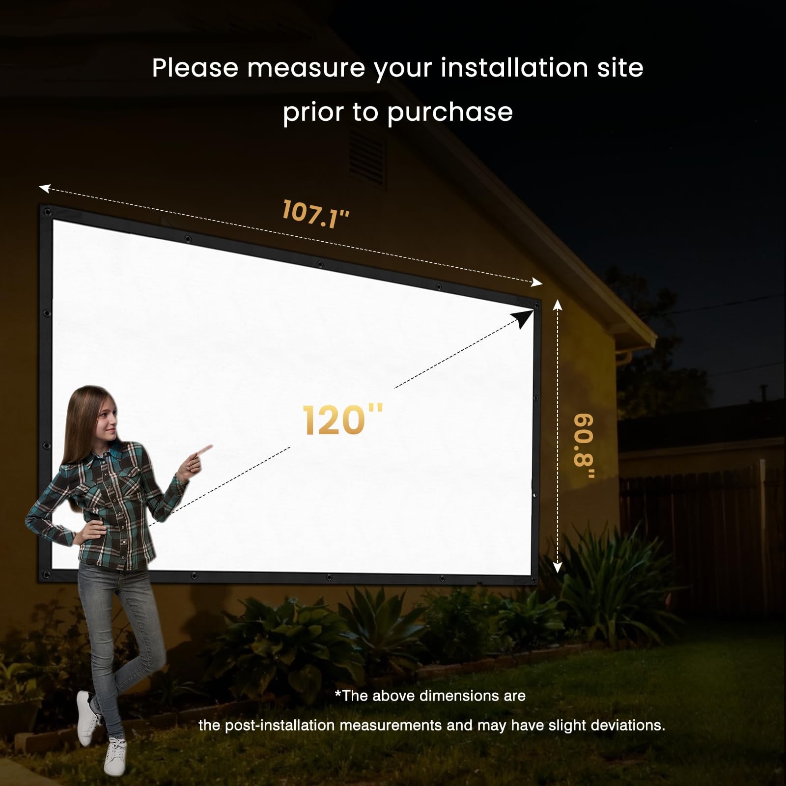120 inch Projector Screen Upgraded- Black Backing, Straight Edges, Foldable, ...
