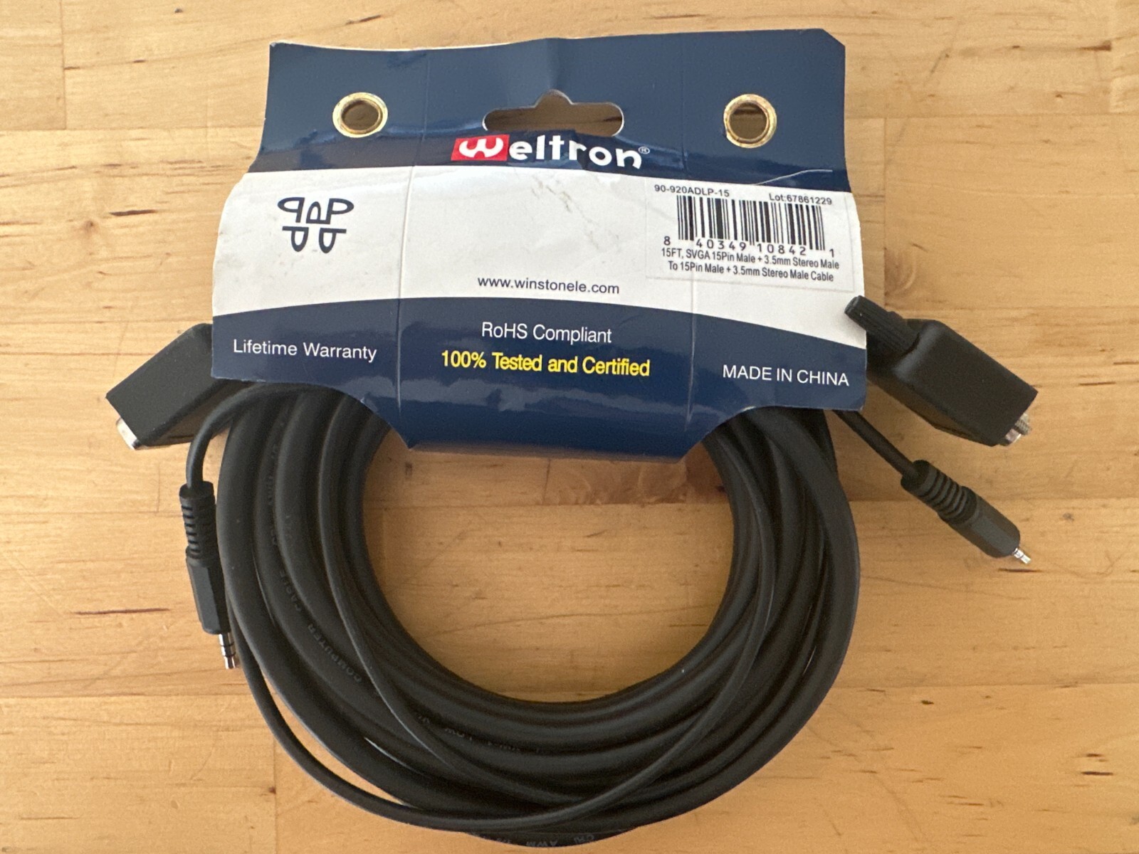 Weltron 90-920ADLP-15 SVGA 15Pin Male + 3.5mm Stereo Cable Male to Male 15ft New