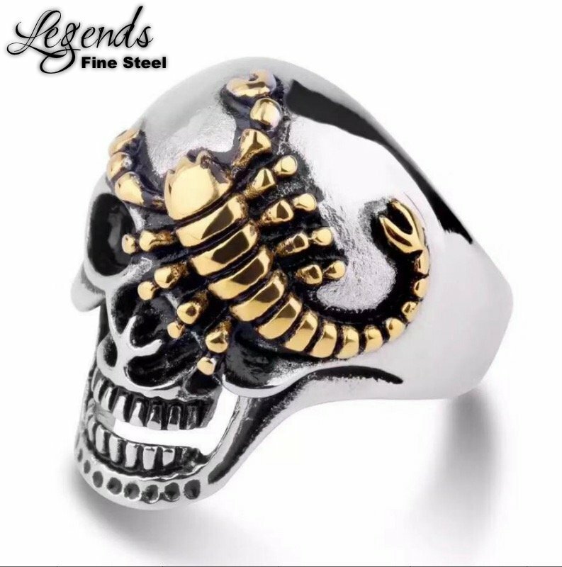 LEGENDS Personality Domineering Gold Scorpion Skull Men's Fashion Ring Size 7-14