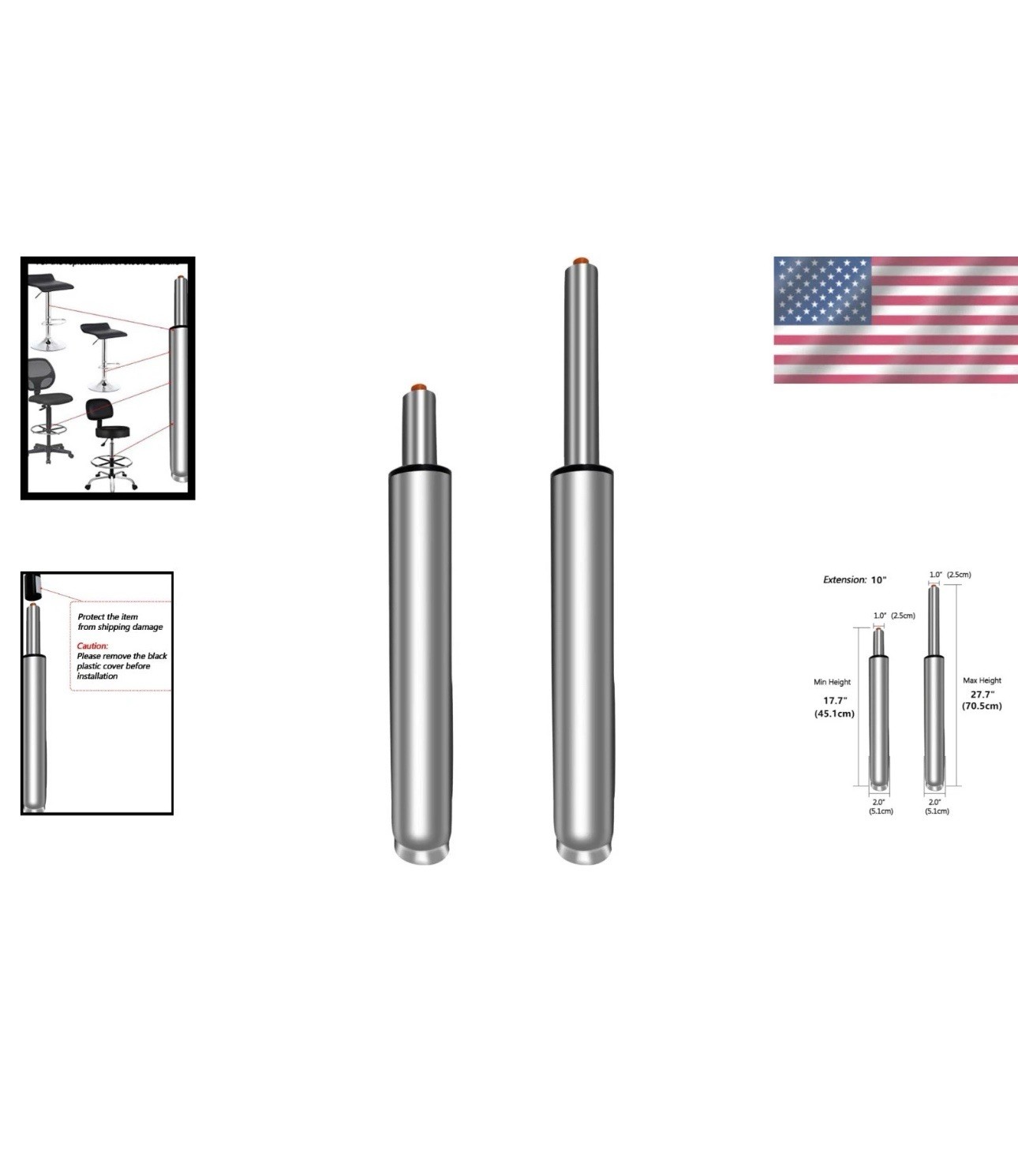 SGS Certified Heavy Duty Gas Lift Cylinder 18" to 28" - Easy Install & Reliable