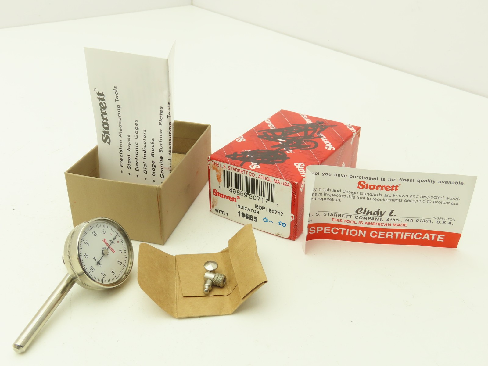 Starrett 196B5 Universal Back Plunger Dial Gage Indicator 0-50-0 .001"/0.02mm