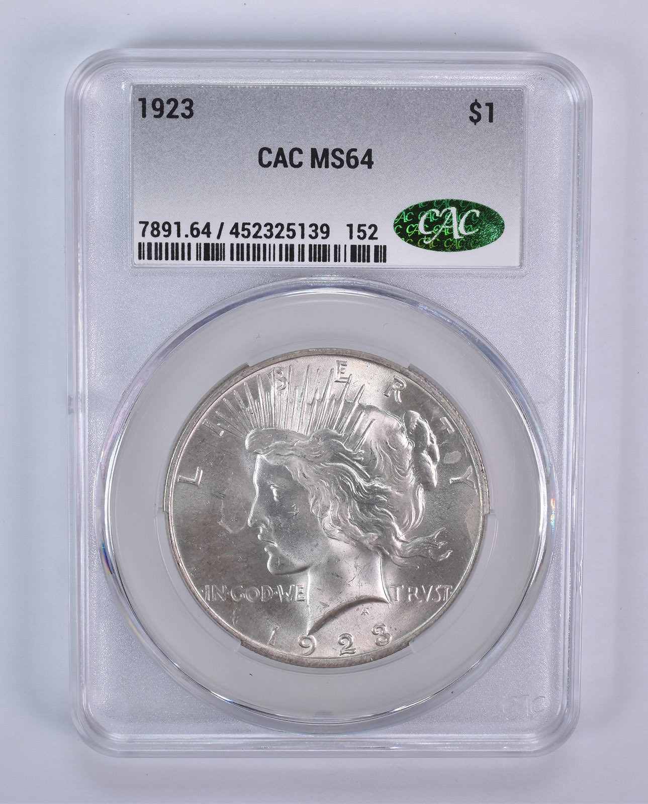 1923 Peace Silver Dollar MS64 CAC CACg