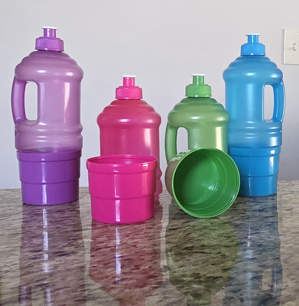 Green Water Bottle with Attached Snack Cup BPH Free