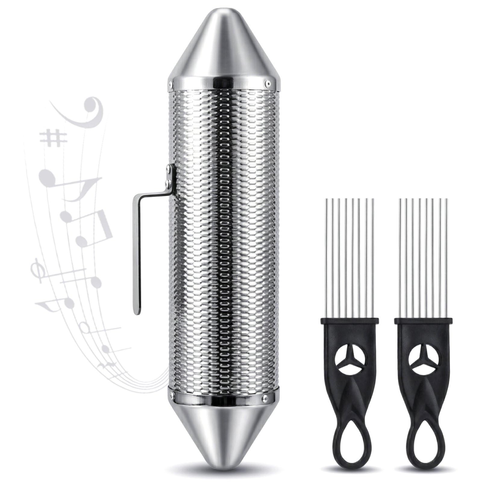 Stainless Steel Guiro Shaker Instrument with 2 Scrapers Latin Percussion