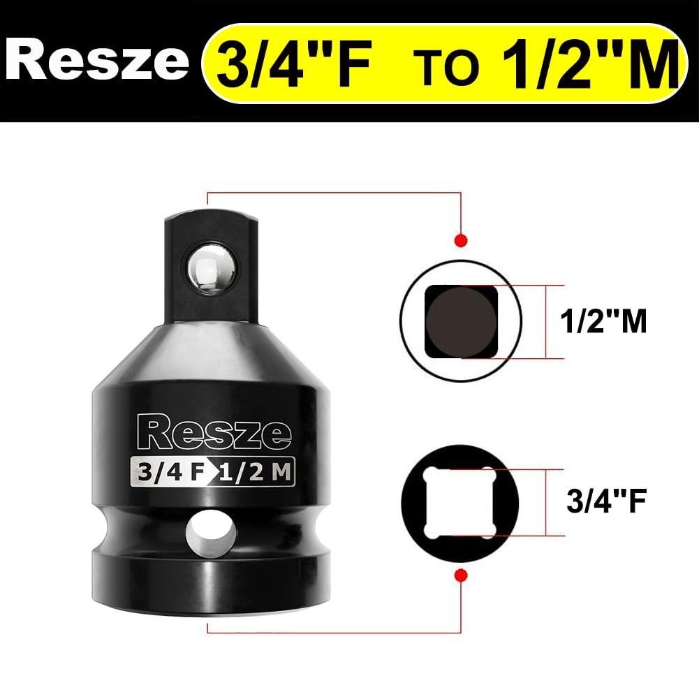 Resze 2PCS Impact Socket Adapter and Reducer Set,3/4"to 1/2" & 2PC, Black