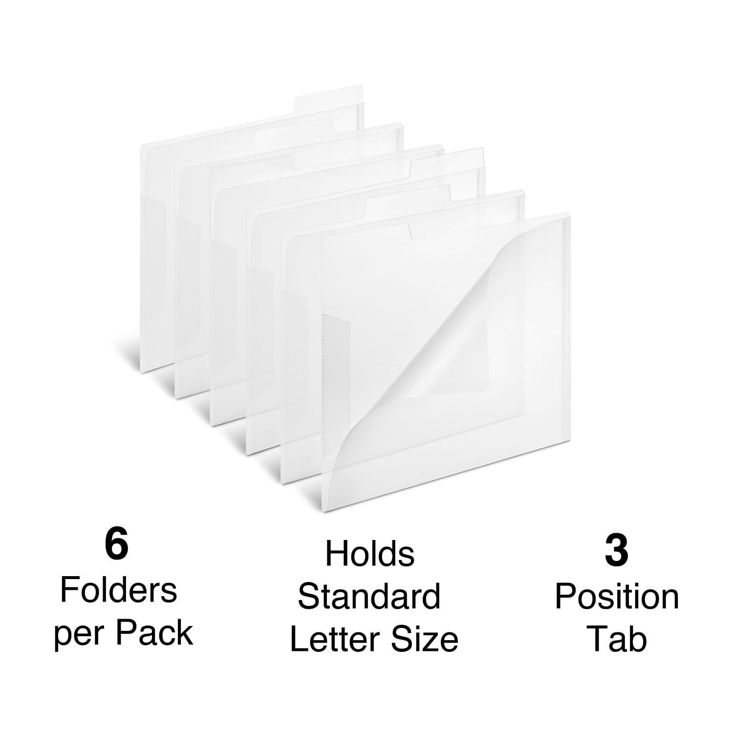 6 Pack Clear Translucent Poly File Folders Letter Size Waterproof Organization