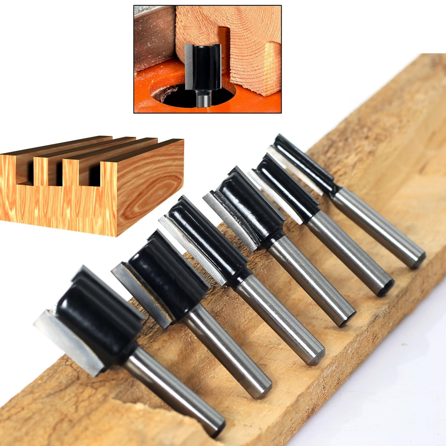 6Pcs Straight Router Bit Set 1/4 Shank, Double 6pcs straight bit shank