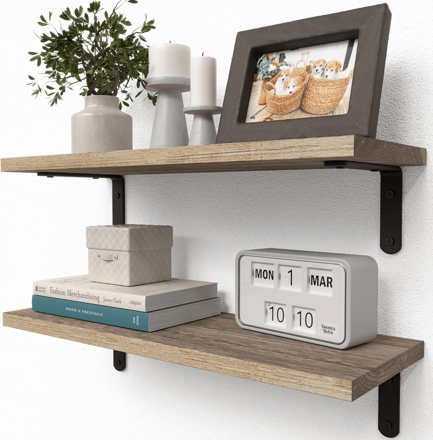 Rustic Wood Shelves Set of 2 Farmhouse Style Floating Shelf Wall Décor Hanging