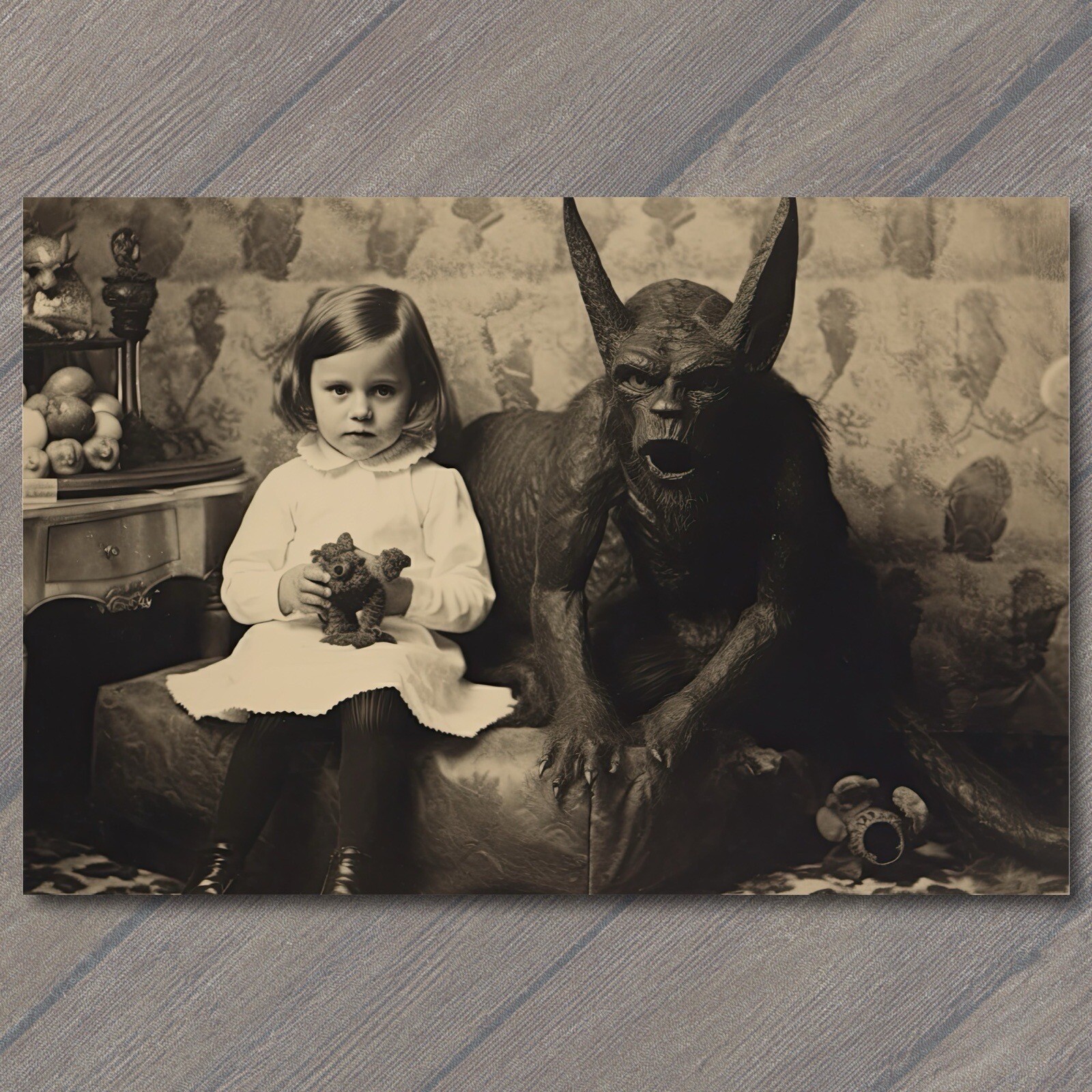 POSTCARD: Weird Girl Scary Vintage Monster Halloween Cult Unusual Unreal
