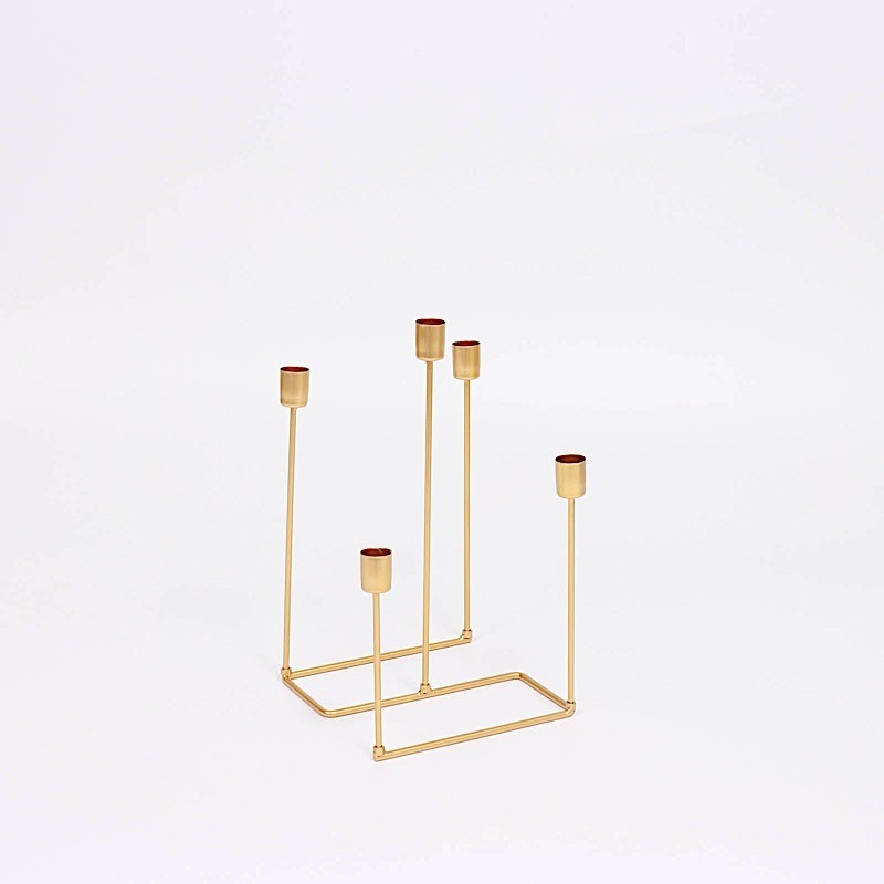 12" Gold 5 Arm Geometric Metal Candelabra Taper Candle Holder Party Decorations