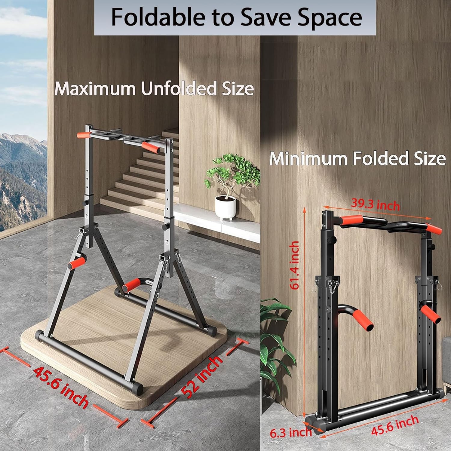 DOBESTS Foldable Power Tower Pull Up Bar Dip Station Adjustable Multifunction Wo