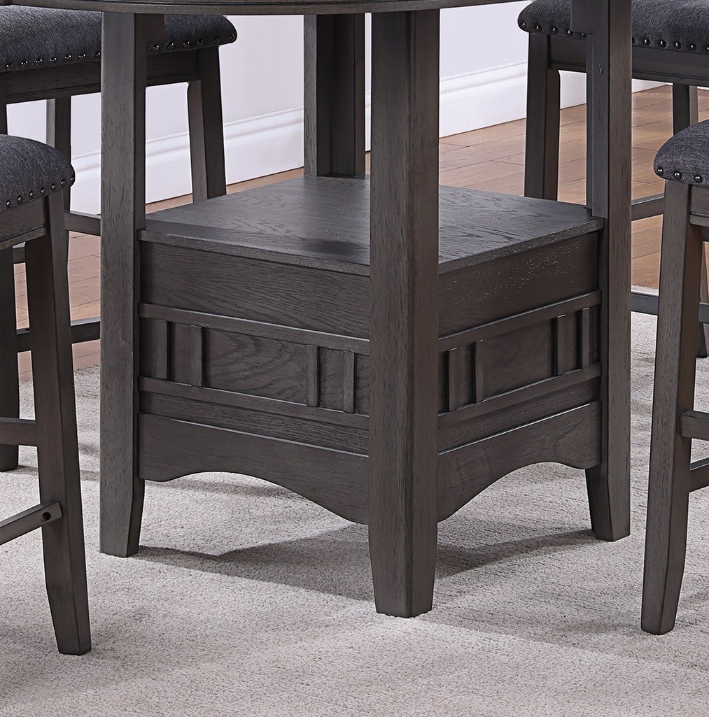 Round countertop height dining table, W-shaped rack, solid wood, grey finish