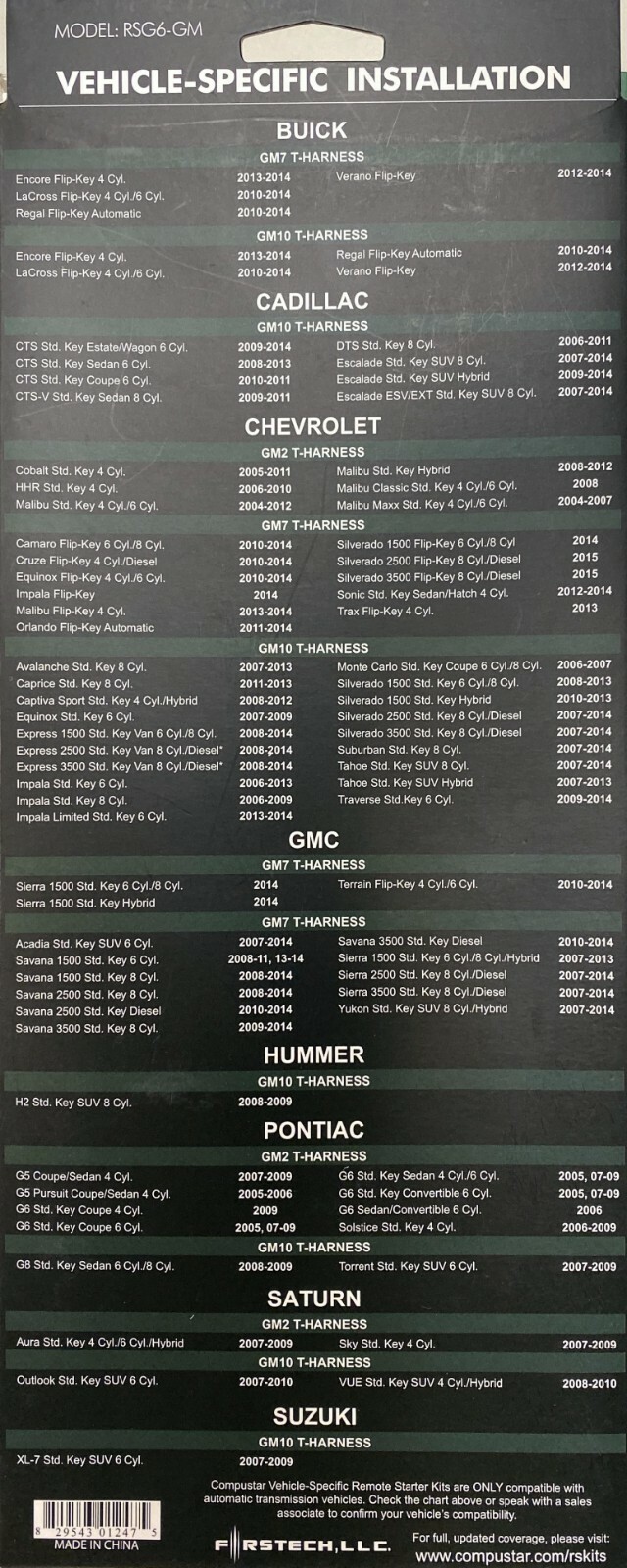 NEW CompuStar RSG6-GM Remote Start For Select GM Vehicles