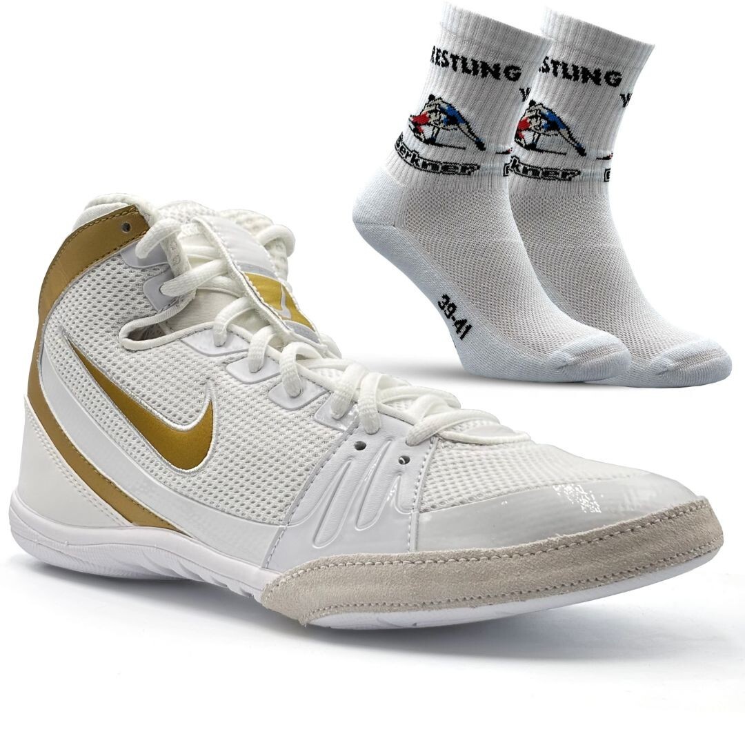 NIKE FREEK MENS WRESTLING SHOES (BOOTS) WHITE/GOLD 316403-100