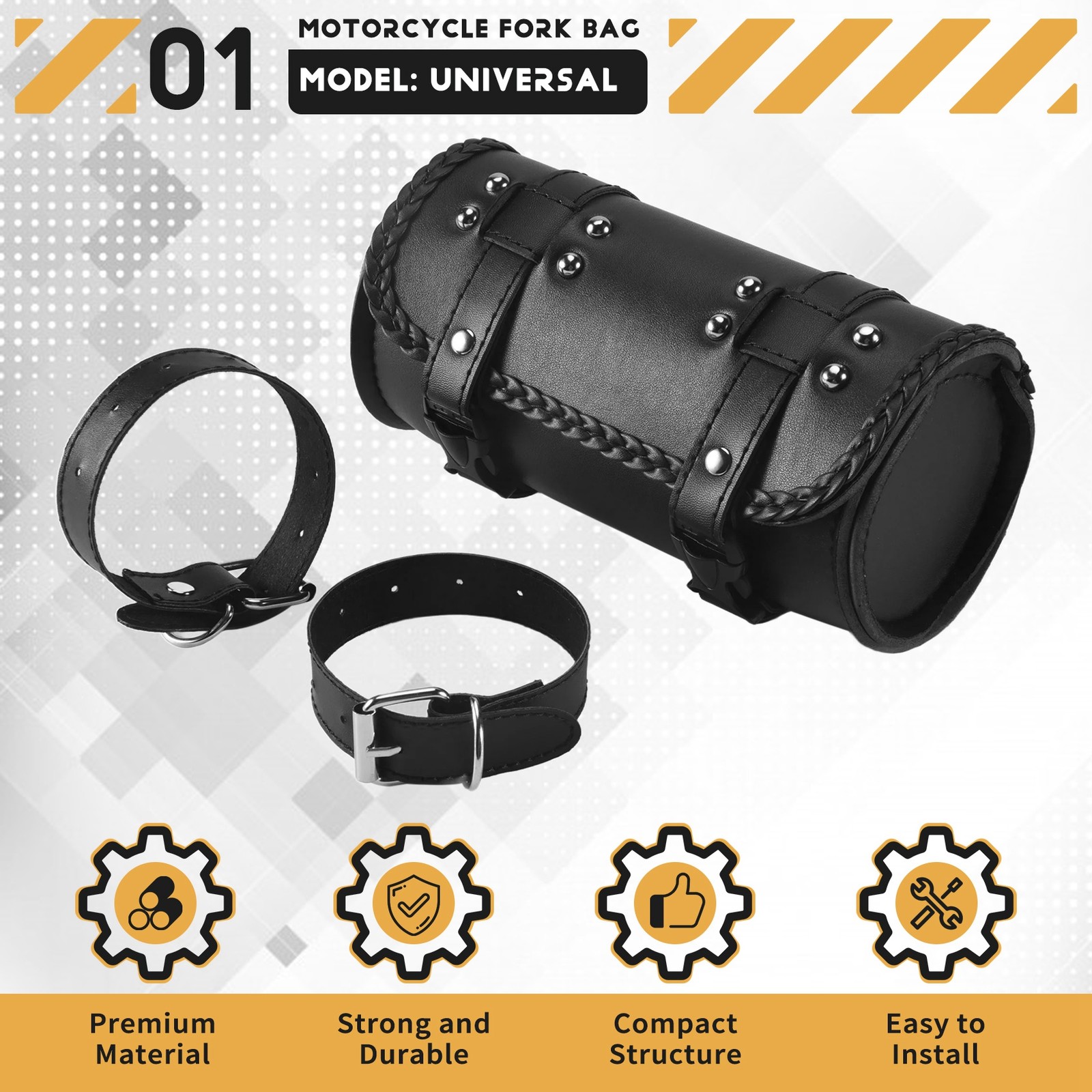 Motorcycle Fork Bag PU Leather Handlebar Tool Pouch Sissy Bar Roll Storage6318