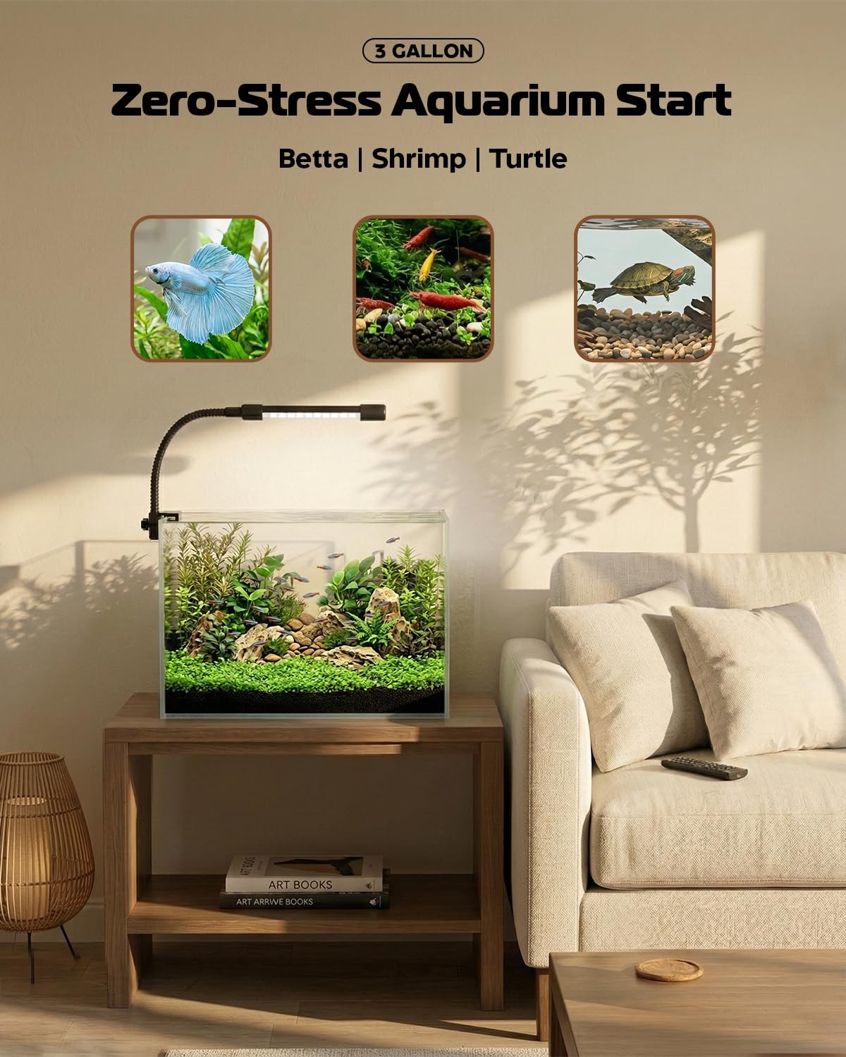 Glass Fish Tank Kit, 3 Gallon Betta Fish Tank Aquarium Starter Kit with Filte...