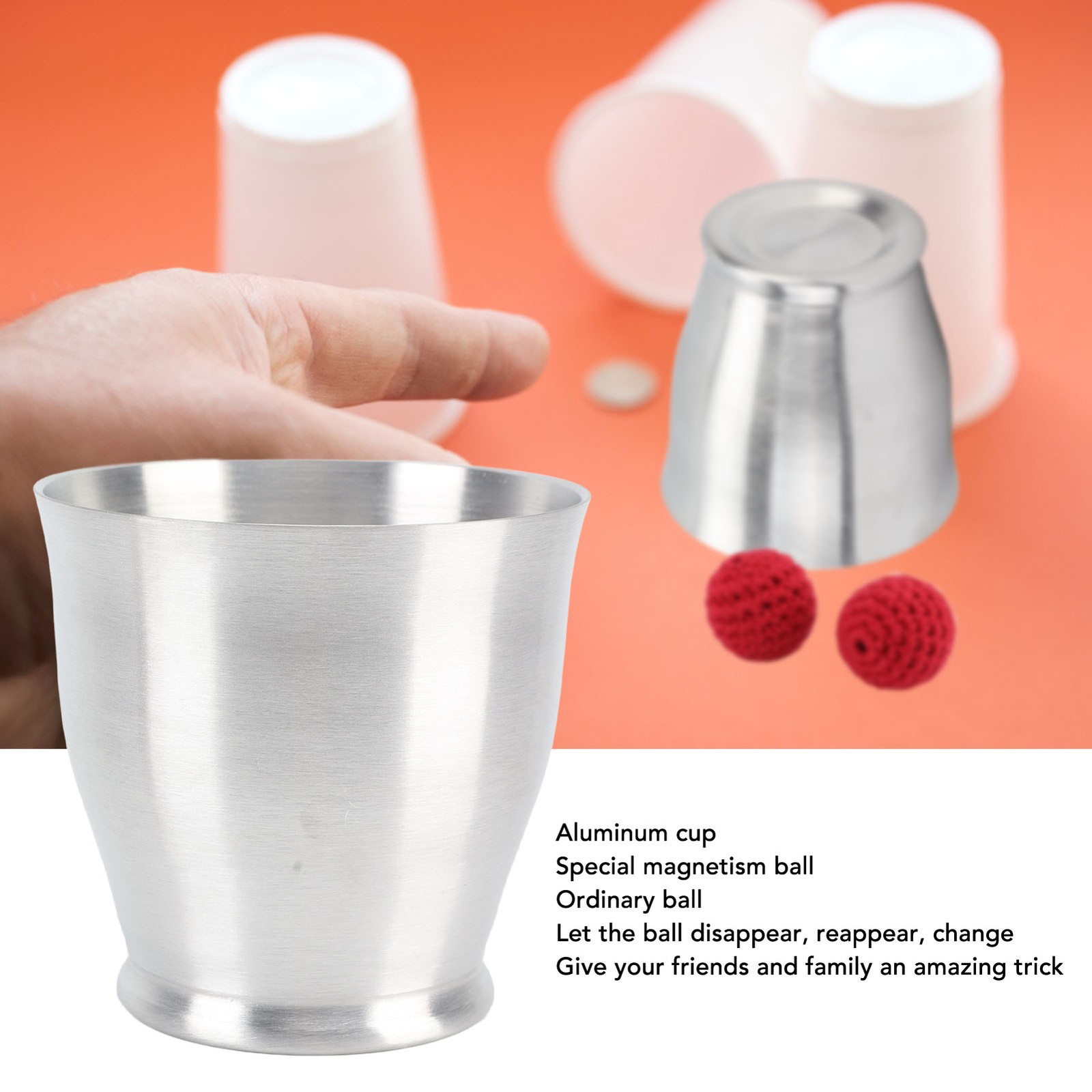 Magnetism Tricks Cup Red Balls Set Endless Fun Aluminum Chop Cup fit for Stage