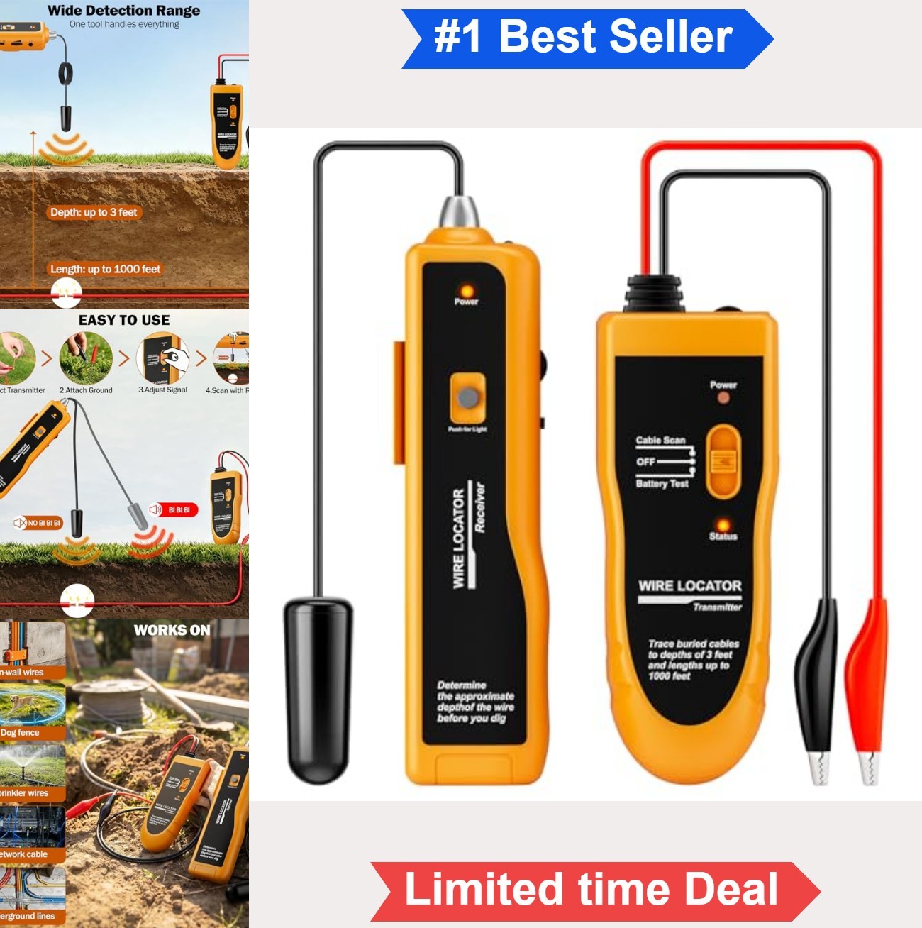 Underground Wire Locator Fault Finder Buried Cable Tracer 1000FT Depth 2 3 Feet
