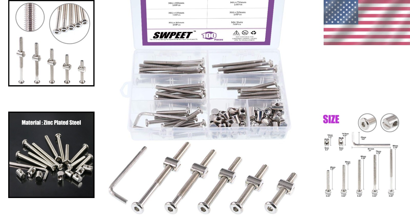 Versatile 100Pcs M6 Bolts & Nuts Set for Furniture - Corrosion-Resistant Steel