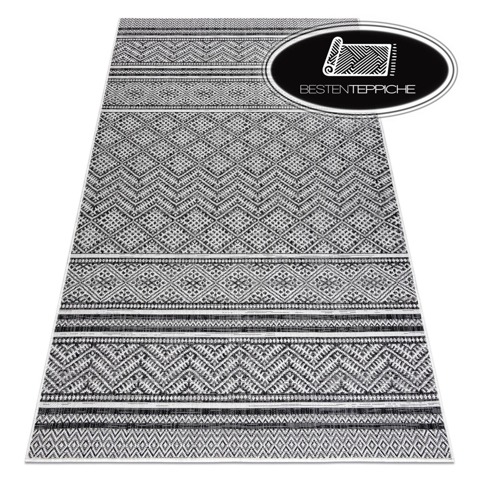 Modern Original Sisal Carpet Sion Zigzag Diamonds Boho Black Flat Woven