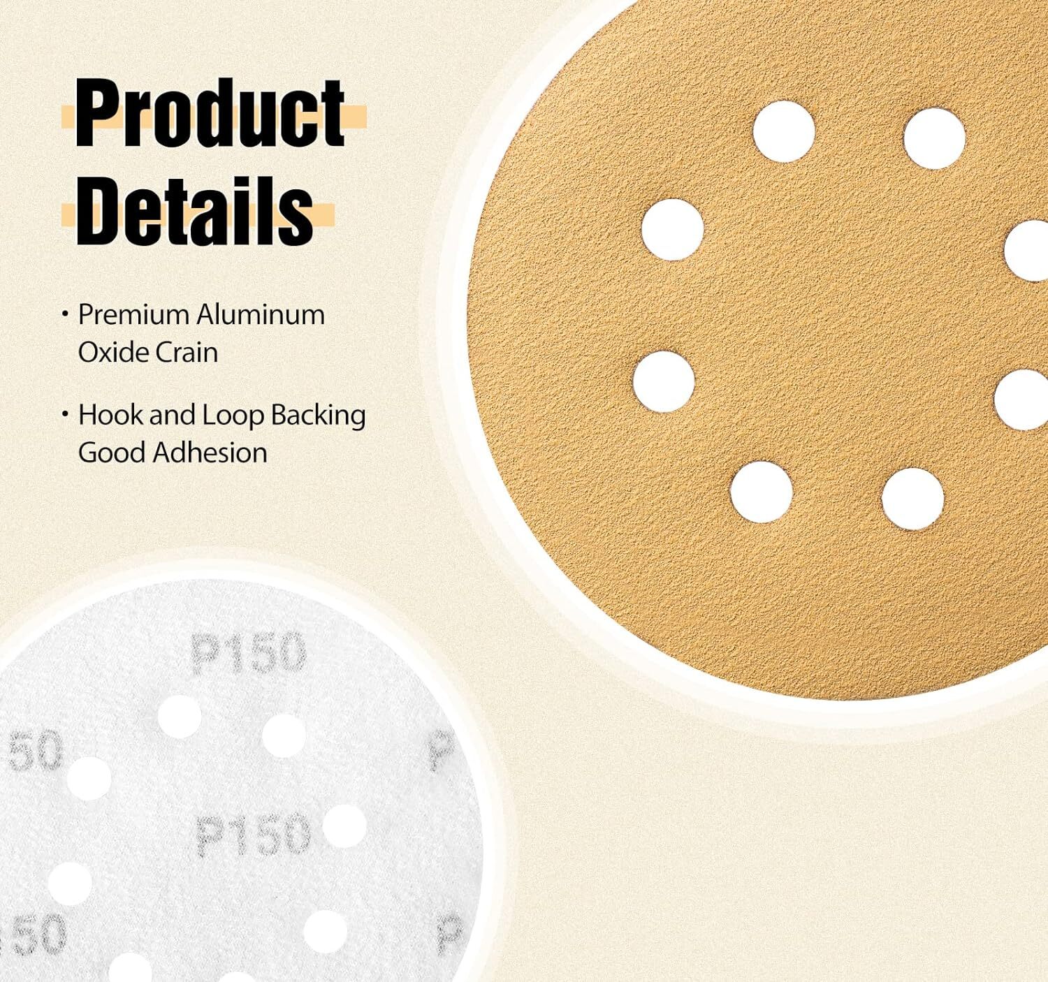 5" 240 Grit 8 Hole Gold Sanding Disc Hook and Loop Sandpaper 125mm for DA Sander