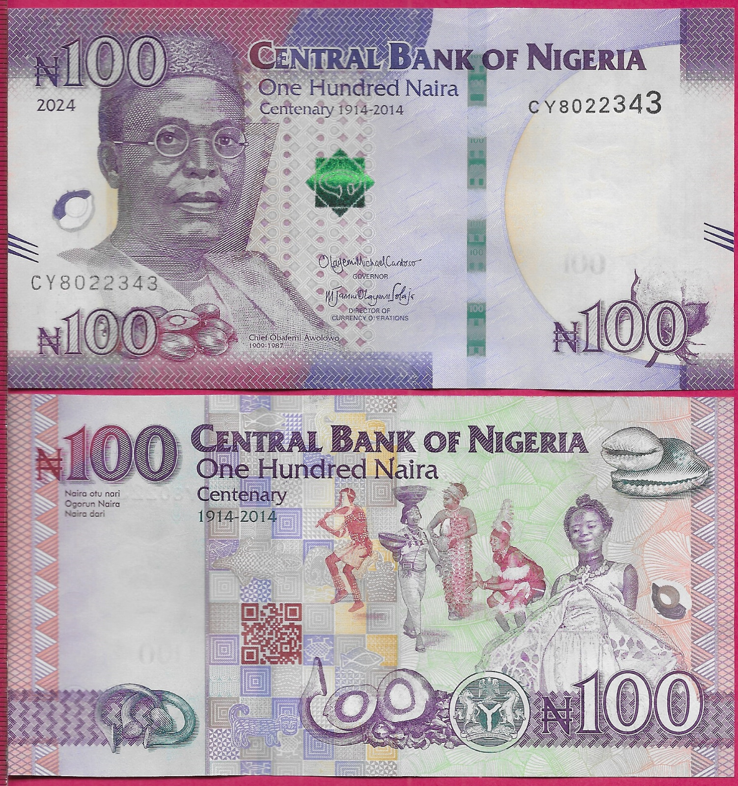 NIGERIA 100 NAIRA 2024 UNC CY,COMMEMORATIVE ISSUE,NIGERIA'S 100 YEARS OF EXISTEN
