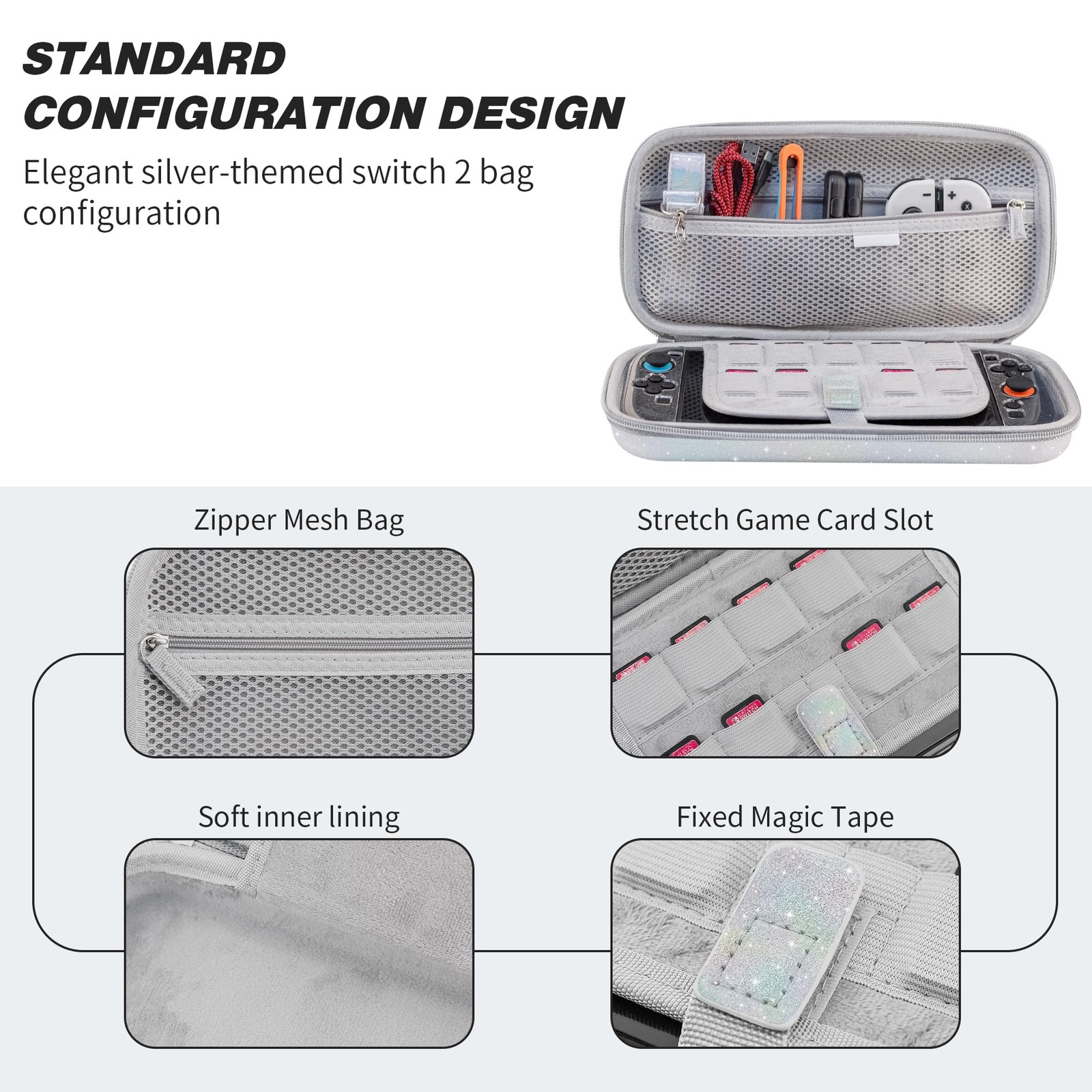 PAWDIARY Switch Carrying Bag Silver Glitter