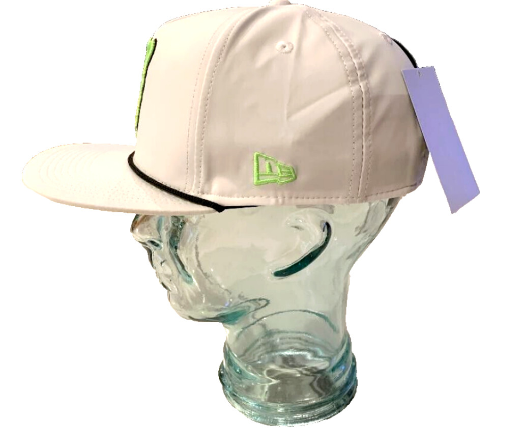 M-White Flat Brim Snapback Cap w/Black Rope. 3 Logos. BMX. MotoGP. Motocross.