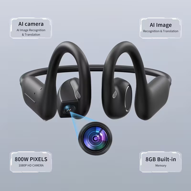 AI Smart Camera Open-Ear Bluetooth Earbuds 8MP HD Camera AI Translation Headset