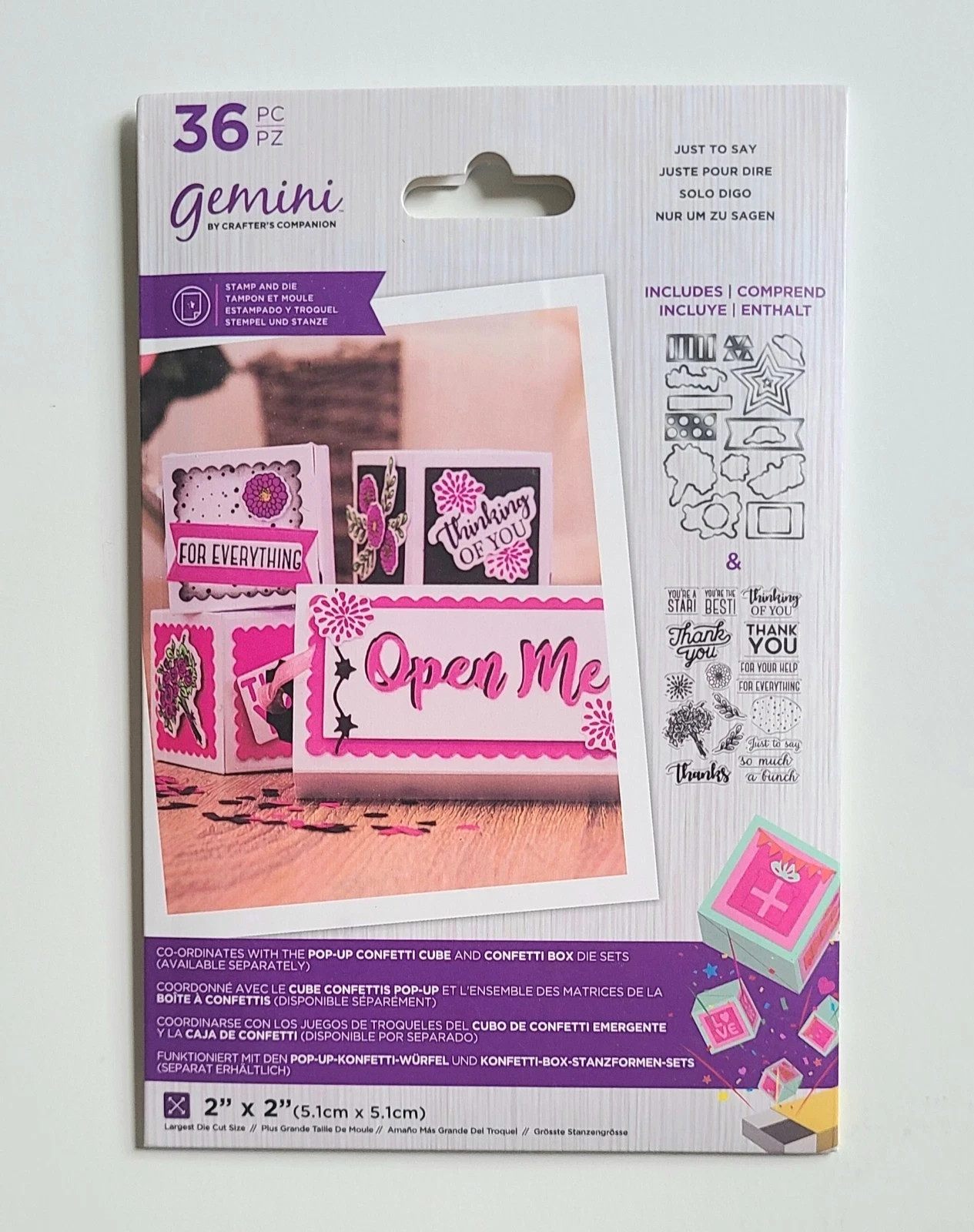 Crafters Companion Just To Say  Stamp & Die Set Gemini Pop Up Confetti Free Ship