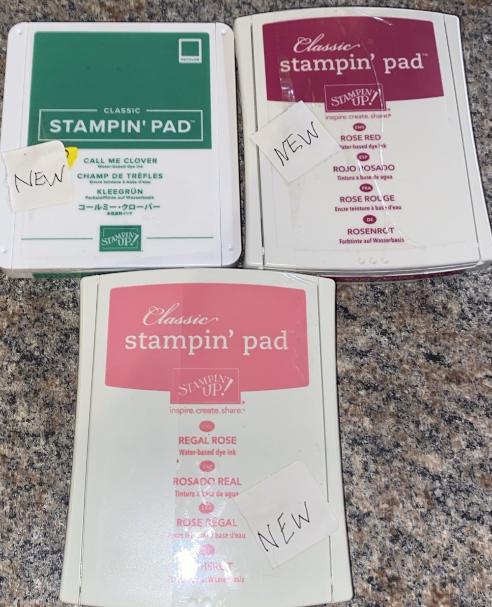 3 Stampin' Up!  CALL ME CLOVER/Rose Red/Regal Rose INK PAD - New/Retired