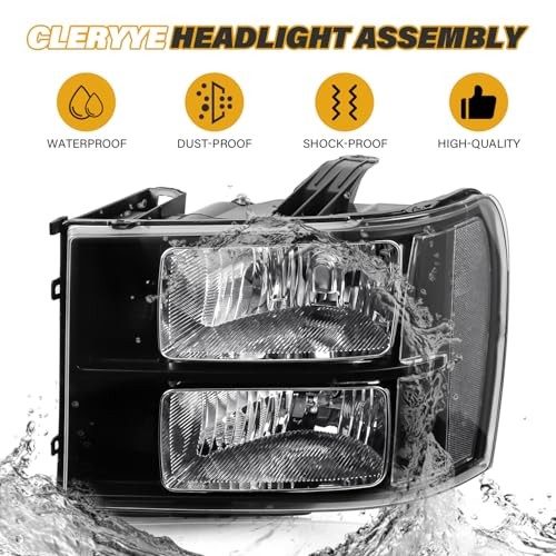 Headlight Assembly Compatible with GMC Sierra Black Housing White Reflector