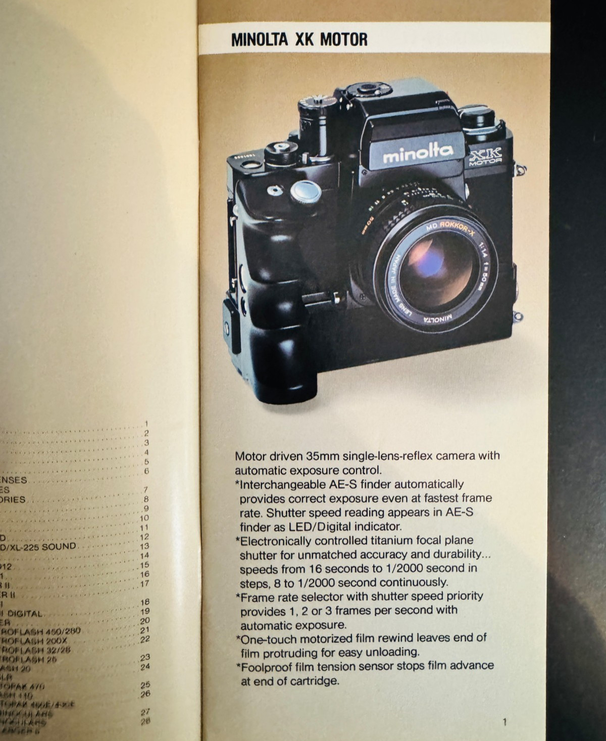 1978 MINOLTA CATALOGS & BROCHURES XG-7, Quick Reference Guide, Price List - EX