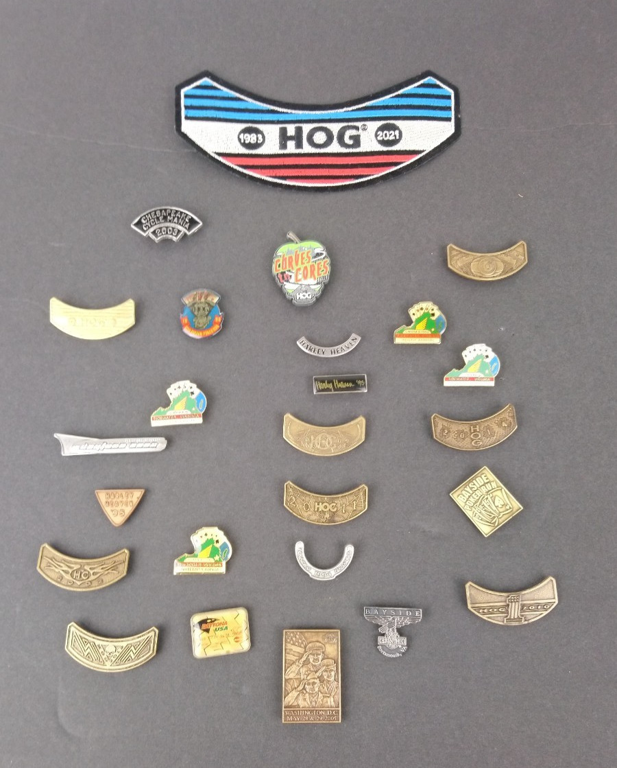 Large Lot Harley Owners Group Pins Patches Virginia Beach Poker Run Daytona HOG