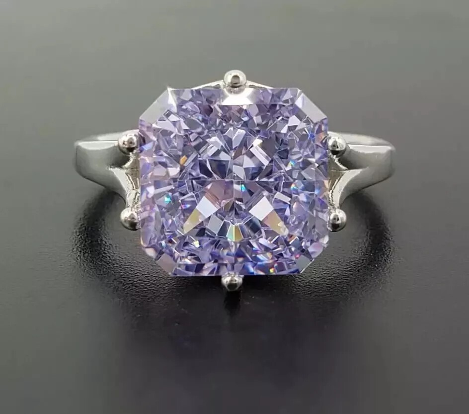 5.Ct Radiant Cut Purple Lab Created Diamond Solitaire Wedding Ring 925 Silver