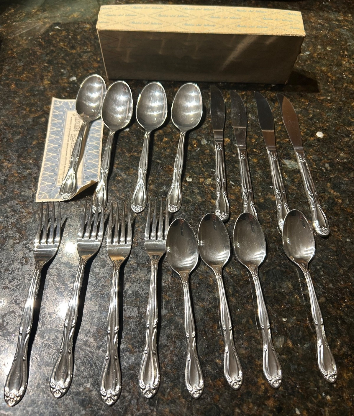 16 Pieces American Heritage Silverware w/ Box Americana Products Stainless Rose