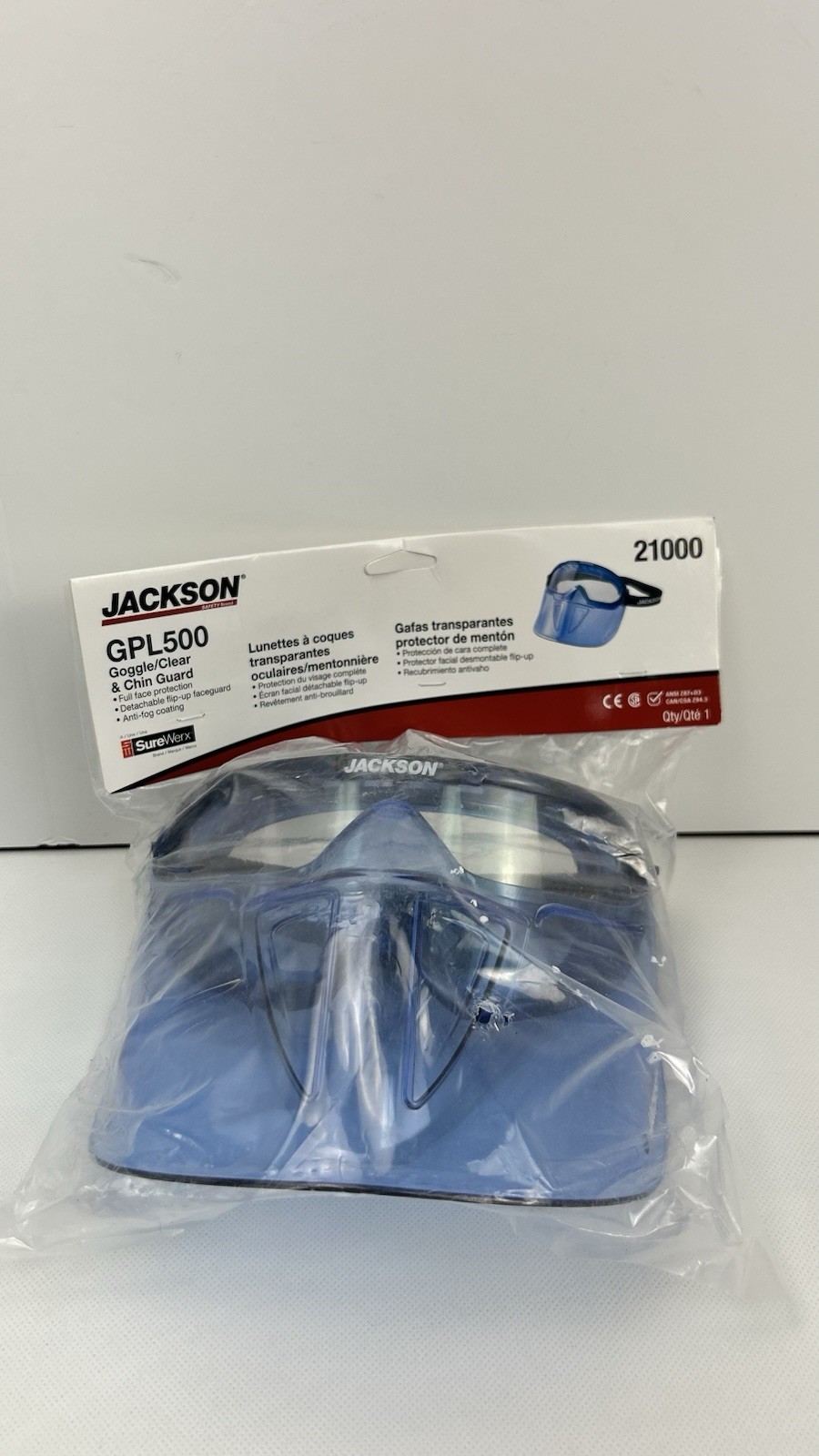 Jackson Safety 21000 GPL500 Premium Goggle with Detachable Face Shield, Blue