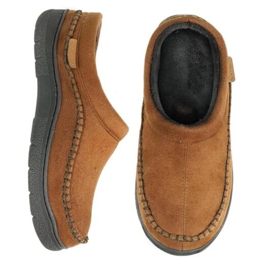 Men's Slip On Moccasin Slippers, Indoor/Outdoor Warm Fuzzy 9-10 Cold Tawny