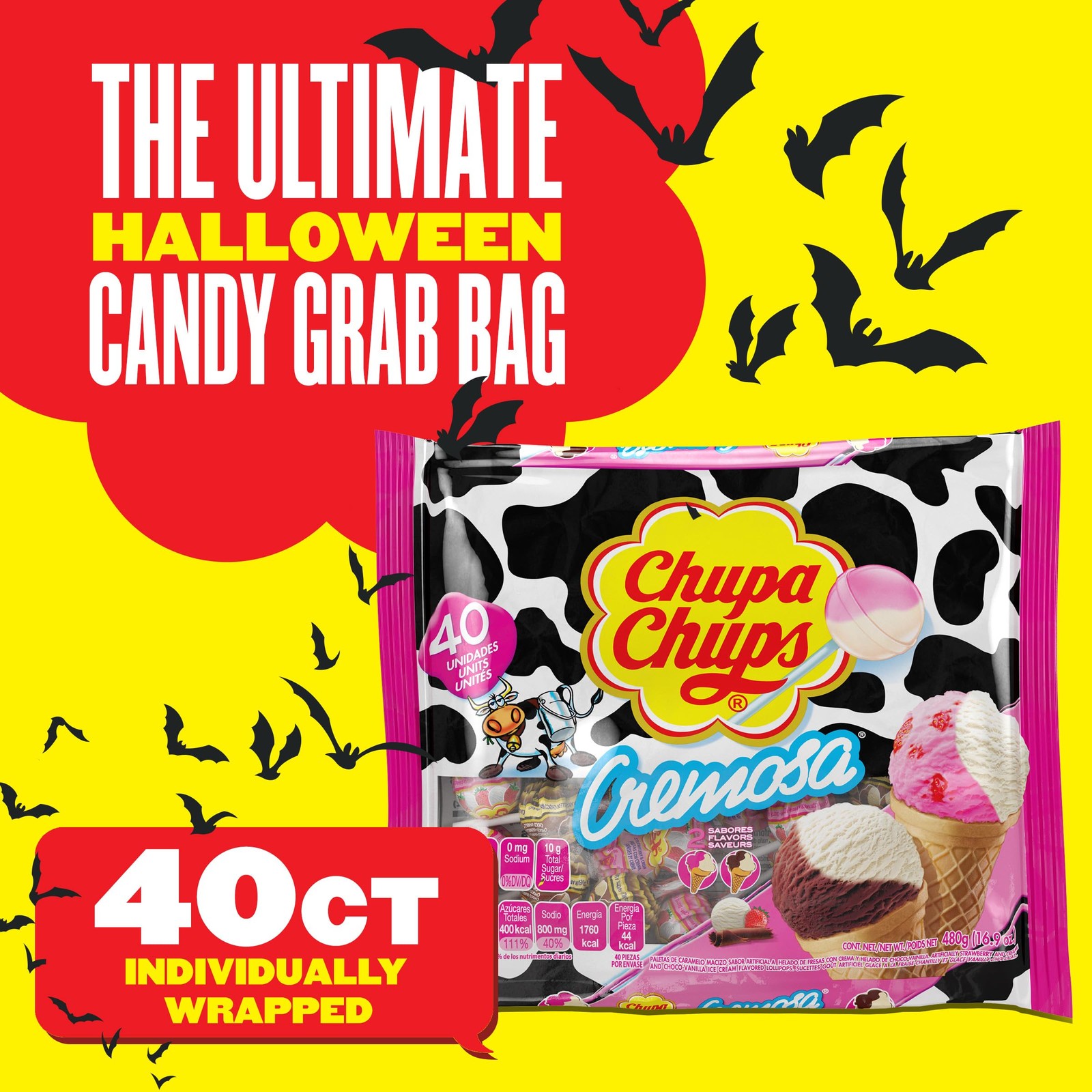 Chupa Chups Cremosa Holiday Candy Lollipop Variety Assortment, 2 Ice Cream Fl...
