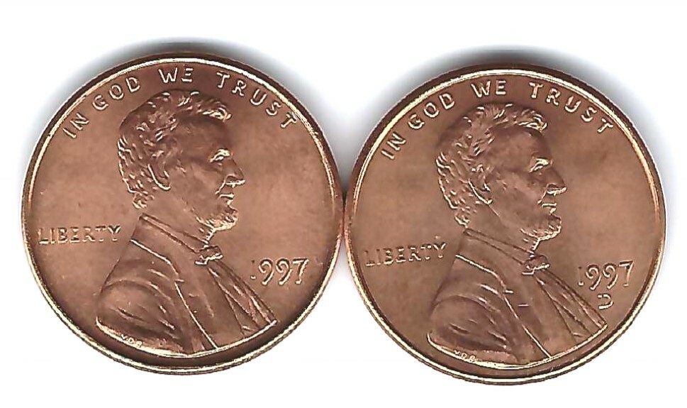 1997 P & D Uncirculated Two Lincoln cent coins!
