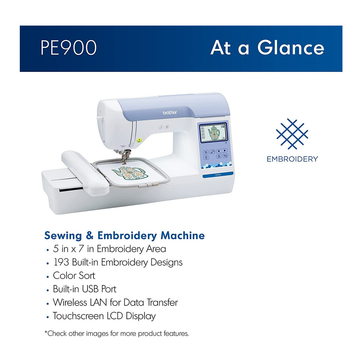 Brother Elite PE900 Large Embroidery Machine with Wireless LAN Bundle (5 Items)