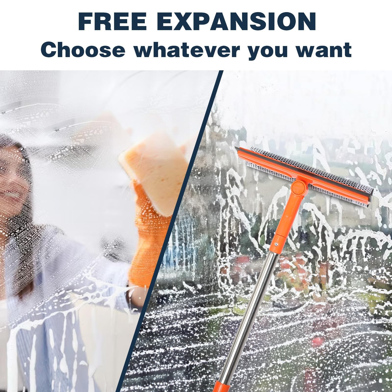 Professional Window Squeegee,2 in 1 Squeegee Window Cleaner with Long Stainless