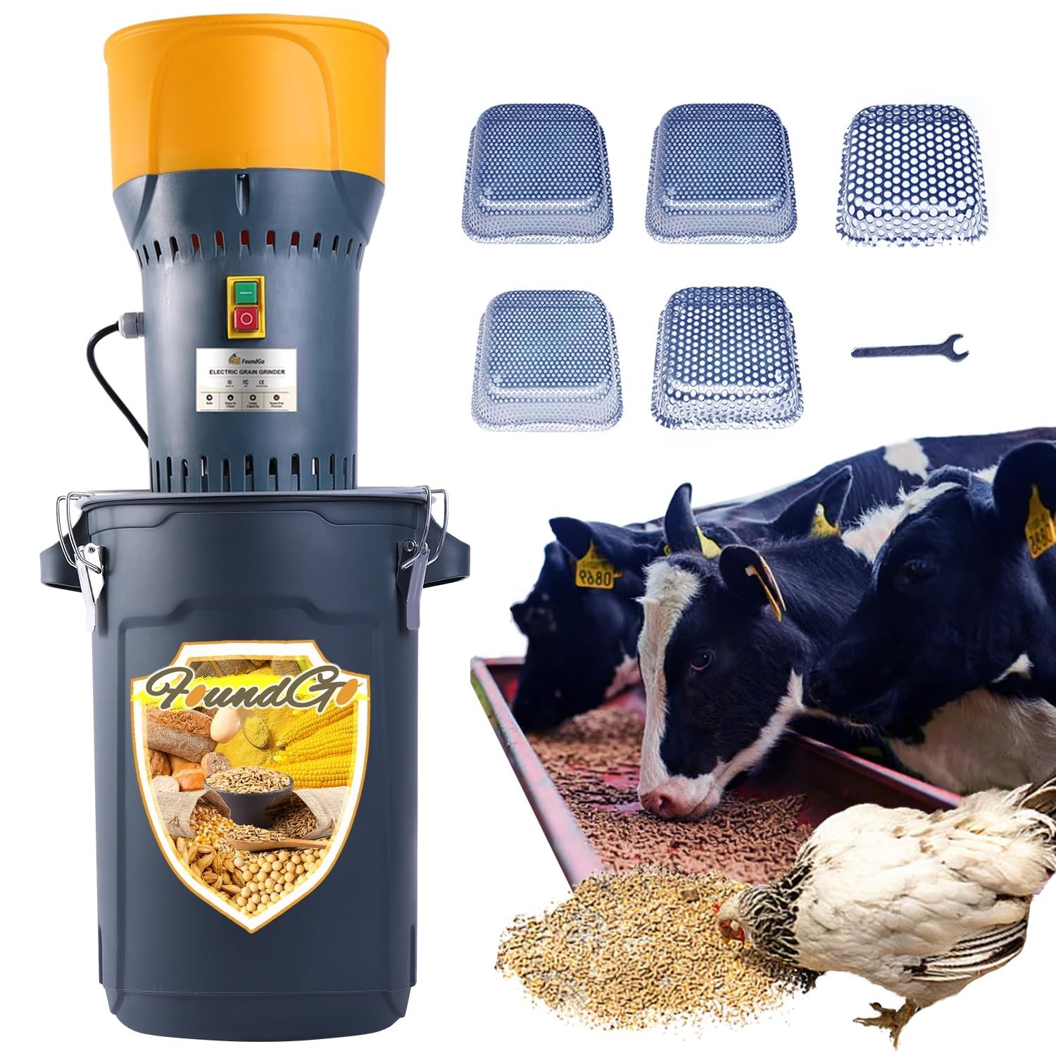 FoundGo 6.6gal Electric Agricultural Feed Grain Mill Grinder for Wheat Corn S...